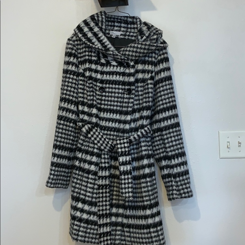 Long Black and White Pea Coat
